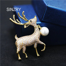 SINZRY Hot Clear white micro paved cubic zircon natural freshwater pearl little deer lovely brooch pin  scarves buckle 2024 - buy cheap