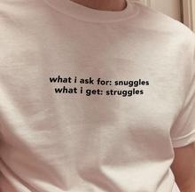 O que eu peço: snuggles t shirt feminino engraçado estético grunge gráfico unissex tumblr casual camiseta topo tshirt transporte da gota 2024 - compre barato