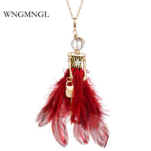 WNGMNGL 2018 Women Long Necklaces Charm Feather Dress Handbag Crystal Doll Pendant Necklace For Women Statement Fashion Jewelry 2024 - buy cheap
