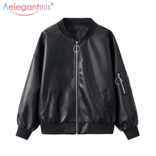 Aelegantmis-Chaqueta de piel sintética para mujer, cazadora clásica de otoño, holgada, de talla grande, 2021 2024 - compra barato