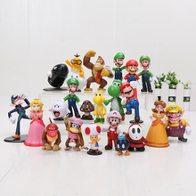 22 pçs/set Super Mario Bros Pvc Brinquedos Goomba Mario Luigi Yoshi Toad Wario Waluigi Bowser Peach Margarida Koopa Família Mini figuras 2024 - compre barato