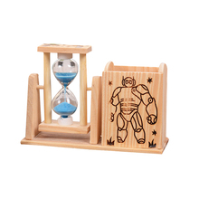 Reloj de arena con patrón de dibujos animados para estudiantes, soporte para bolígrafo, regalos de papelería, artesanías de madera, porta pluma de escritorio 2024 - compra barato