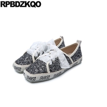 Glitter Black 2021 Comfortable Designer Women China Flats Bling Lace Up Autumn Spring Sequins Single Shoes Square Toe Silver 2024 - buy cheap