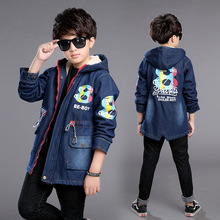 Fleece Hooded Thermal Warm Big Boys Denim Jacket Long Teenager Kids Jean Coat Children's Clothing 2024 - buy cheap