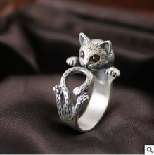 Thai Silver New Hot Sell Fashion Retro Cute Cat Design 925 Sterling Silver Adjustable Size Rings for Women Jewelry Gift 2024 - buy cheap