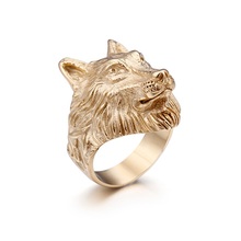 Joias retrô punk rock masculinas, anel dourado de cabeça de lobo para homens 8 a 12 2024 - compre barato