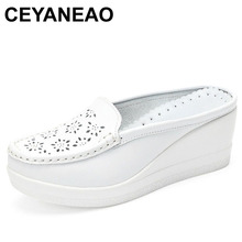 CEYANEAO New Cutout Platform Shoes Woman Summer Split Leather Slippers White Nurse Shoe Moccasins Wedges Slides for WomenE826 2024 - buy cheap