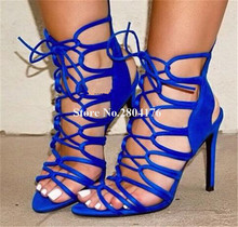 Summer New Fashion Women Open Toe Suede Leather Stiletto Heel Gladiator Sandals Lace-up Straps Cross High Heel Sandals 2024 - buy cheap