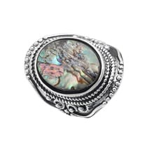 Hainon 2018 Vintage Men's Ring With Rainbow Natural Stone Ring Silver Color Finger Jewelry Engagement Gifts Rings wholesale 2024 - buy cheap