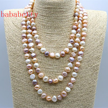 Barroco-cadena para suéter de perlas de 8-9MM, collar largo multicapa de 160cm de largo, Color mezclado, de agua dulce Natural 2024 - compra barato