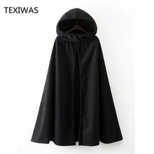 TEXIWAS-capa con capucha para mujer, Poncho largo de manga de murciélago, ropa de abrigo, chal de talla grande, ponchos irregulares 2024 - compra barato