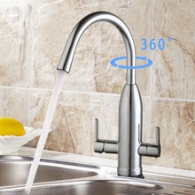 Modern New Polished Chrome Kitchen Faucet Dual Handle Water purifier 360 Degree Swivel Vessel Sink Mixer Tap 2024 - buy cheap