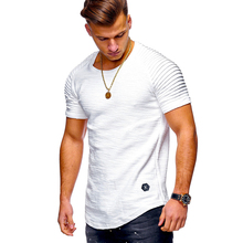 T-Shirt Men High Street Solid Color Men's T-shirt T Shirt Men Short Sleeves Stripe Fold Slim Fit Hipster Casual tee shirt man 2024 - buy cheap