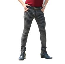 Pattern Black and white plaid jeans Elastic tight trousers mens pants mens feet trousers fashion pantalon homme street novelty 2024 - buy cheap