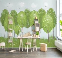Custom 3d wallpaper fresh grass green woods birds white clouds simple TV background wall painting quality waterproof material 2024 - buy cheap