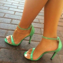 Sandálias femininas de salto alto sensual verde de couro envernizado com alça única e tira para tornozelo, estilo celebridade, sapatos de escritório para mulheres 2024 - compre barato