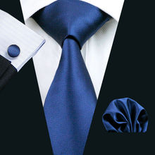 LS-326 Gravata Azul Sólida dos homens Quentes Moda 100% Jacquard de Seda Tecido Tie + Lenço + Abotoadura Estabelecidos Para Homens formal da Festa de Casamento de Negócios 2024 - compre barato