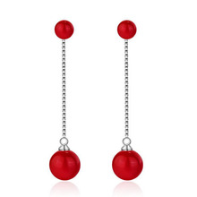 Женские длинные висячие серьги с цепочкой и красным жемчугом, из серебра 925 пробы, вечерние украшения для девушек, ED514 2024 - купить недорого
