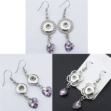 Pink Crystal Heart Earring Metal 12mm Snap Buttons Earrings Women Girls Jewelry 2024 - buy cheap