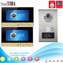 SmartYIBA 7 дюймов монитор видео телефон двери дверной звонок Интерком RFID Дверь камера доступа с SD картой видео запись для 2 квартиры 2024 - купить недорого