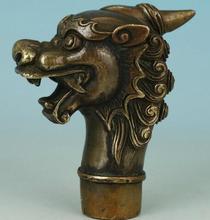 WBY817 asiático chino antiguo tallado a mano dragón estatua colección bronce bastón cabeza 2024 - compra barato
