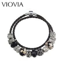 VIOVIA High Quality Leather Bracelet Crown Charm Beads Fit Bracelets & Bangles for Women With Charm Beads DIY Jewelry B15397 2024 - buy cheap