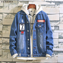 VERSMA Korean Style Fashion Harajuku G-dragon Male Denim Shirt Men Shirt Badge Patch Hip Hop Denim Jackets Male Shirts Plus Size 2024 - buy cheap