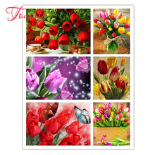 Cuadro de tulipán 5D para decoración del hogar, diamantes de imitación, bordado, mosaico de flores, 100% 2024 - compra barato