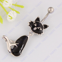 Belly button ring epoxy black cat Body piercing Navel ring fashion jewelry Retail belly bar 14G 316L surgical steel bar 2024 - buy cheap