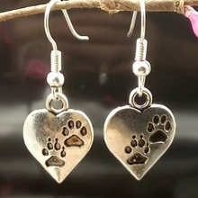 HOT !!! Fashion Jewelry Earrings Dog Paw Prints Heart Charm Drop Earrings Pendant Tibetan silver for woman gift 31 2024 - buy cheap
