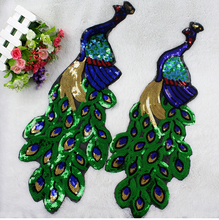 2 Pieces / Lot Sequin Peacock Phoenix lace patches applique clothes accessories diy cloth fabric decoration 2024 - buy cheap