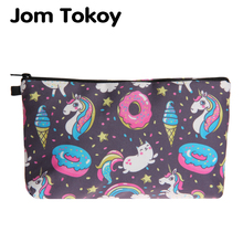 Сумочка для косметики Jom Tokoy, женская, термопереводная Сумочка с единорогом и пончиками, органайзер сумки для косметики 2024 - купить недорого