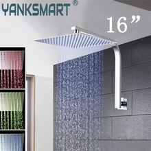 YANKSMART Shower Set 3 Colors LED Luxury Square Rain 16" Shower Head Wall Mounted Shower-set Rainfall Shower Set 2024 - buy cheap