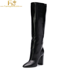 FSJ-Botas de tacón alto cuadrado hasta la rodilla para Mujer, botines casuales cálidos de talla grande, color negro, Moda de invierno, 2021 2024 - compra barato