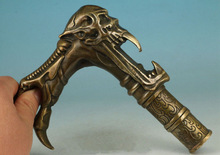 Cabeça do crânio diabólico fundido à mão em bronze e cobre gótico estátua em bastão 2024 - compre barato