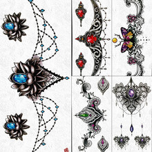 3D Sexy Fake Jewels Temporary Tattoo Stickers Flower Diamonds Gems Henna Lace Women Girl Tattoo Neck Tatoo Pendant India Jewelry 2024 - buy cheap