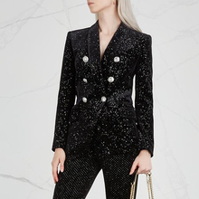 EXCELLENT QUALITY New Stylish 2021 Designer Blazer Coat For Women Silver Bling Sequined Lion Buttons Velvet Blazer Jacket 2024 - buy cheap