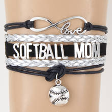 Infinity Love Softball Mom Bracelet & Bangles Softball Charm Jewelry Gift for Women Men Black Silver Wax Leather Braided Bangles 2024 - buy cheap