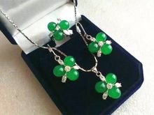 Fashion 3 Green Jades Beads Flower Earrings Ring(#7.8.9)Pendant Jewelry Sets 2024 - buy cheap