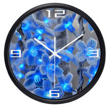 Plum Flower Blue Electronic Light Photo Wall Clock Hot Fashion Silent Large Living Room Wall Clock  Home Decor 2024 - buy cheap