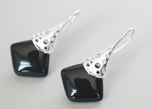 Lady's unique Tibetan Silvers black Natural Stone special hook Earrings 11/2" 2024 - buy cheap