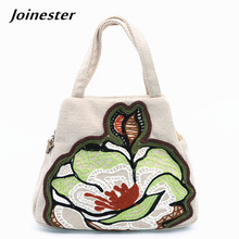 Bolsa de mão feminina pequena vintage, bolsa de mão bordada de flores bolsa boêmia casual 2024 - compre barato