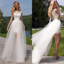 Unique Design Short Front Long Back Scoop Neck Prom Gown Lace Tulle White Wedding Party Dress vestido de noiva 2024 - buy cheap