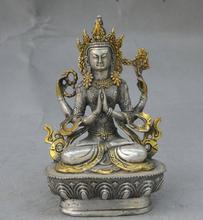 Tibet, budismo plata dorado rezar 4 manos kwan-yin Guan yin estatua Avalokiteshvara 2024 - compra barato