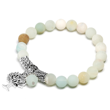 Natural Matte Amazonite Stone Lotus Buddha OM Mala Yoga Bracelet Tree Pendent Bracelet Jewelry Men Women Meditation Jewellery 2024 - buy cheap