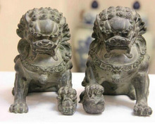 Collect 1 Pair (2 item) Chinese Home FengShui Old Bronze Lion Foo Fu Dog Statue/Big Sculpture High:20CM /item 2024 - buy cheap
