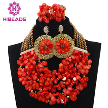 Orange Coral Beads Set New Nigerian Wedding Necklace African Beads Jewelry Set Women Gift Set Free Shipping HX567 2024 - buy cheap