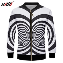 UJWI Men's New Trend Dizzy Stripes Zip Jacket 3D Printed Creative Black White Stitching Vortex Man Spandex Clothing 2024 - buy cheap