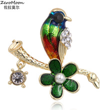Broche de pássaro colorido esmaltado vívido, cristal de strass, animal, flor de pérola, acessório para mulheres, joias fashion 2024 - compre barato