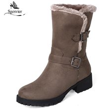 Sgesvier-Botas de nieve de talla grande para mujer, zapatos de felpa y piel con tacón grueso, punta redonda, botas de media caña, calzado de invierno, B742 2024 - compra barato
